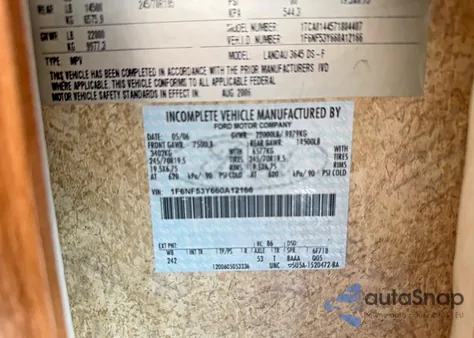 2006 Ford F550 Super Duty Stripped Chassis from USA, damaged, VIN 1F6NF53Y660A12166